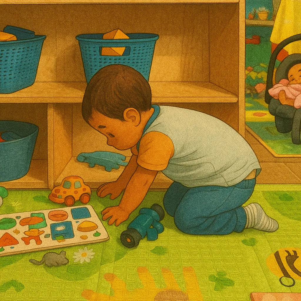 A small child playing a game to match shapes on a board