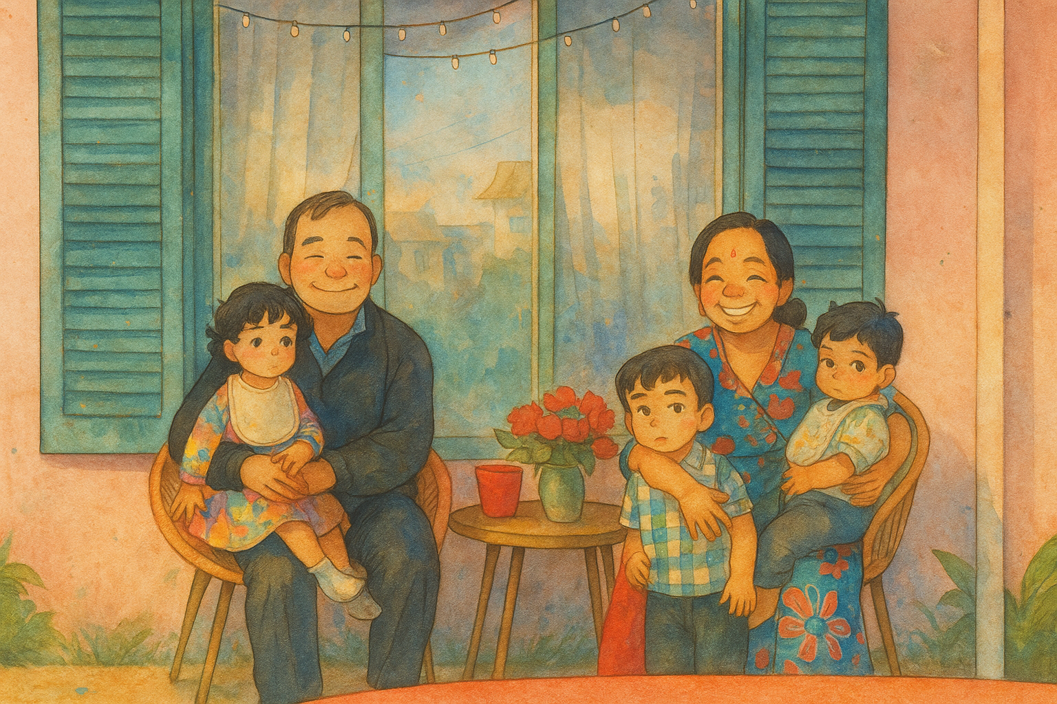 Swati and Prady on the Front Porch of their house